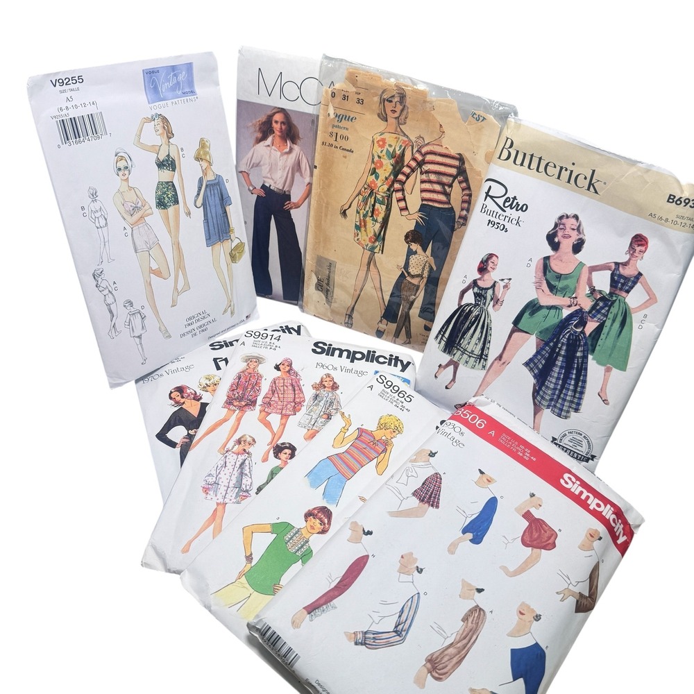 Vintage & Retro Sewing Patterns Lot McCall Simplicity Butterick Vogue 8pc Mixed